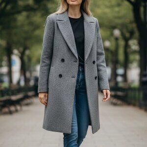 NWOT ZARA BASIC Gray Wool Blend Double Breasted Coat Women’s M Peacoat Blazer